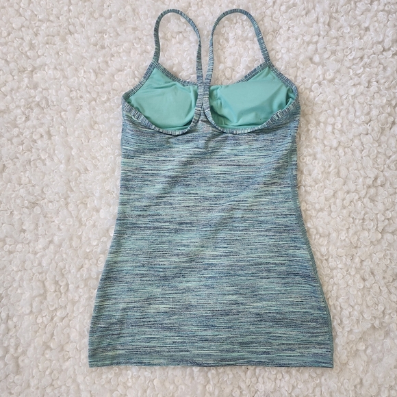 Lululemon Power Y Tank Top Size 4 Blue Teal Stretch Built In Bra Gym Run - Picture 7 of 9